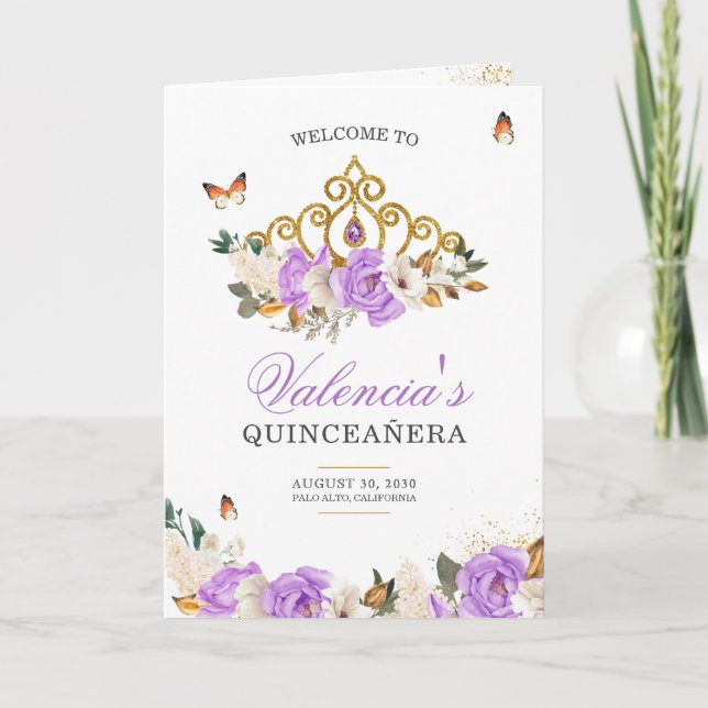 Programme Lavender Roses Gold Tiara Butterfly Quinceanera (Devant)