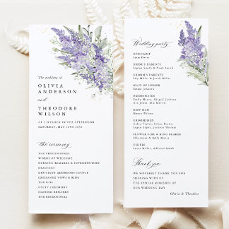 Programme Lavender & Sage Green Floral Wedding Ceremony