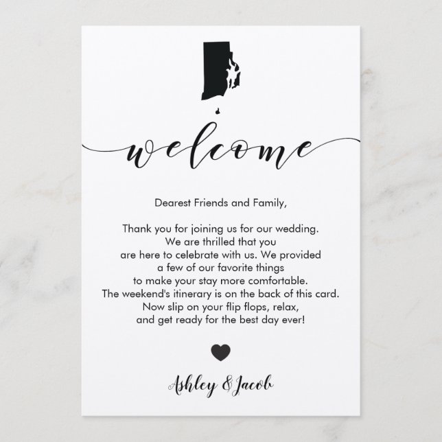 Programme Lettre de bienvenue du Mariage de Rhode Island (Devant)