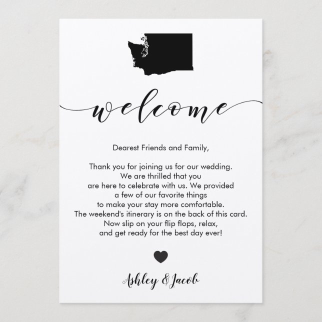 Programme Lettre de bienvenue du Mariage de Washington et ca (Devant)