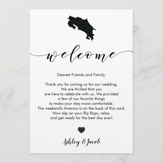 Programme Lettre de bienvenue du Mariage du Costa Rica et ca (Devant)