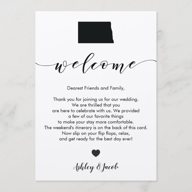 Programme Lettre de bienvenue du Mariage du Dakota du Nord e (Devant)