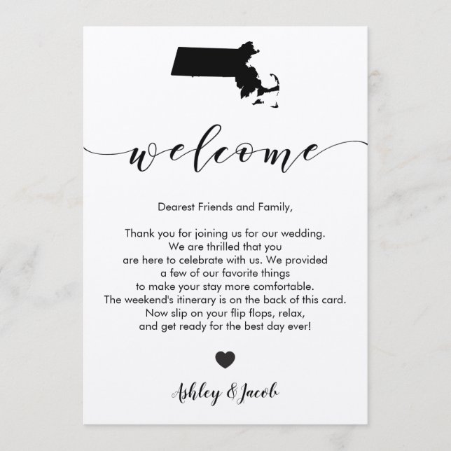 Programme Lettre de bienvenue du Mariage du Massachusetts &  (Devant)