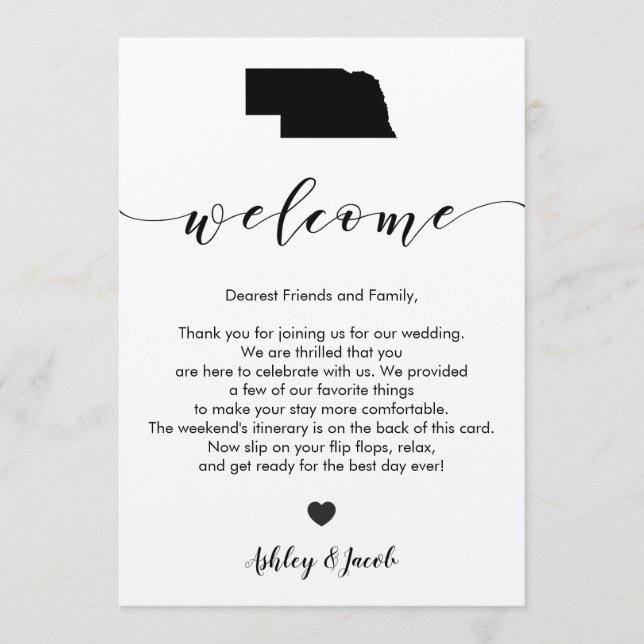 Programme Lettre de bienvenue du Mariage du Nebraska et cart (Devant)