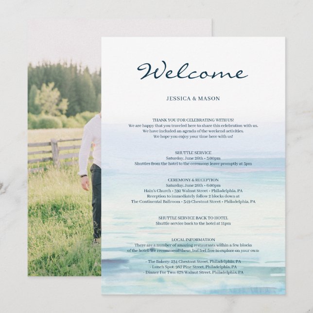 Programme LETTRE Itinéraire De Bienvenue De Mariage De Plage (Devant / Derrière)