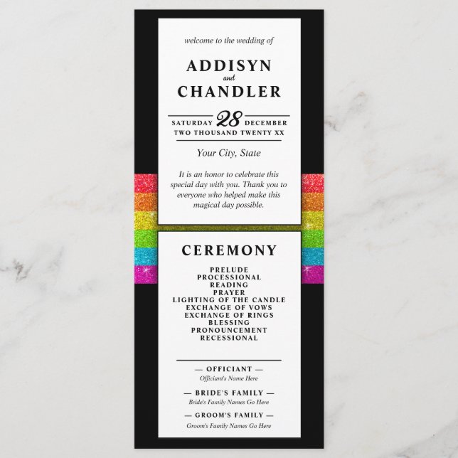 Programme LGBTQ Rainbow Black Chic Moderne Mariage Parties s (Devant)