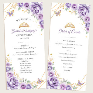Programme Lilac Gold Floral Quinceanera Ordre des événements