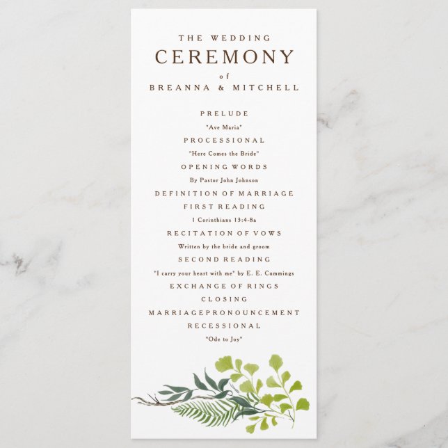 Programme Loin d'Eucalyptus Hand-Drawn Greenery Wedding (Devant)