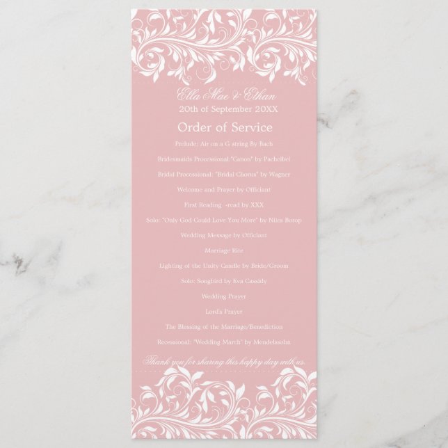 Programme L'ordre de service rose et blanc The Sarah Jane (Devant)