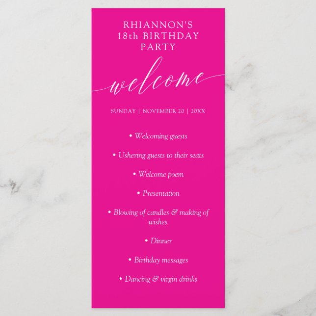 Programme Magenta Delicate Calligraphie fête d'anniversaire (Devant)