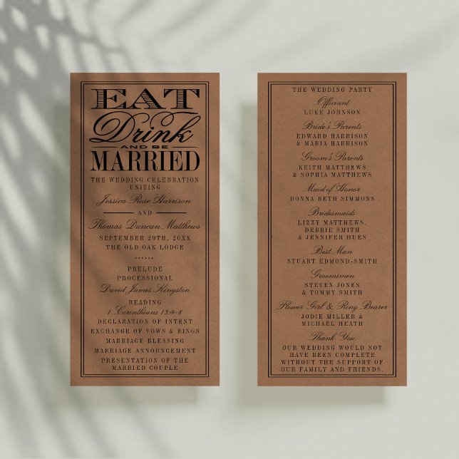 Programme Mangez, buvez et soyez marié Rustique Mariage Kraf (Créateur téléchargé)