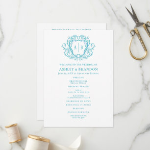 Programme Mariage à monogramme à crête de turquoise de rose