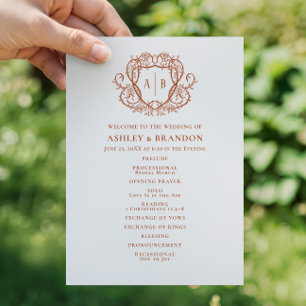 Programme Mariage à monogramme de crête en terre cuite de ro