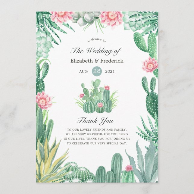 Programme Mariage aux succulentes aquarelles (Devant)