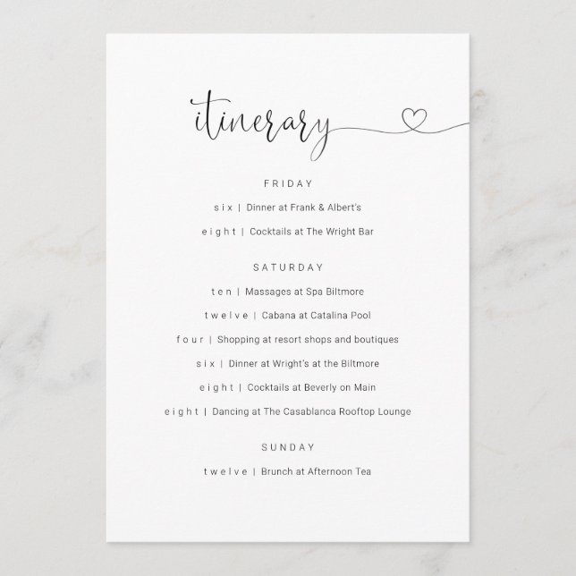 Programme Mariage / Bachelorette Party / Anniversaire (Devant)
