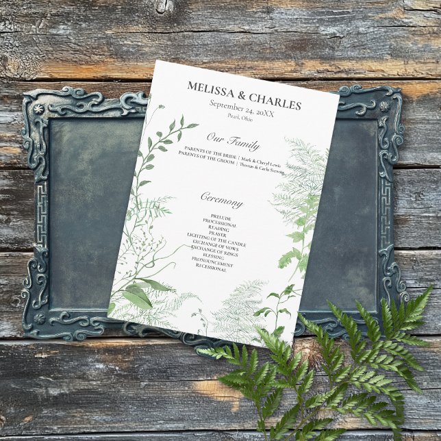 Programme Mariage blanc de feuillage vert de fougère rustiqu (Créateur téléchargé)
