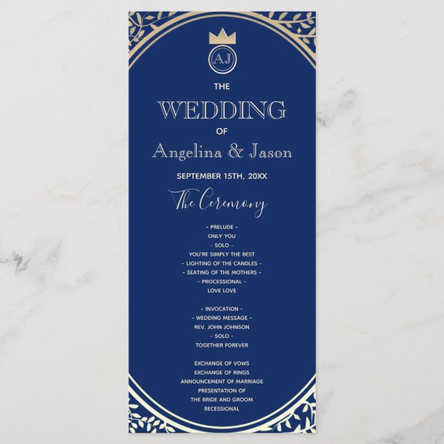 Programme Mariage bleu de la marine (Devant)