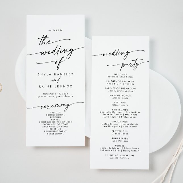 Programme Mariage Bohème Chic Noir et Blanc à Mi-Longueur (Créateur téléchargé)