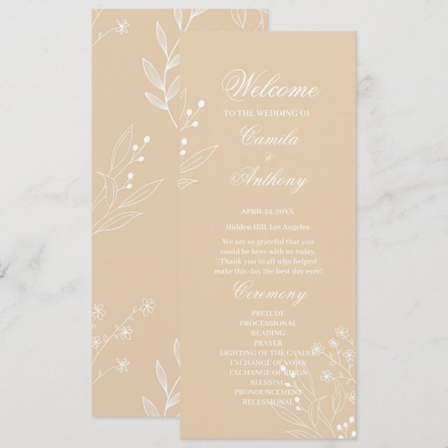 Programme Mariage Boho Floral Blanc Beige Corner (Devant / Derrière)