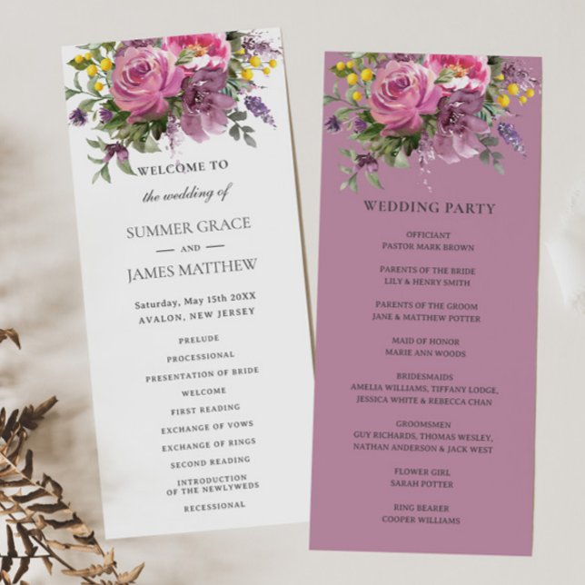 Programme Mariage Boho rose magenta violet vert fleuri (Créateur téléchargé)