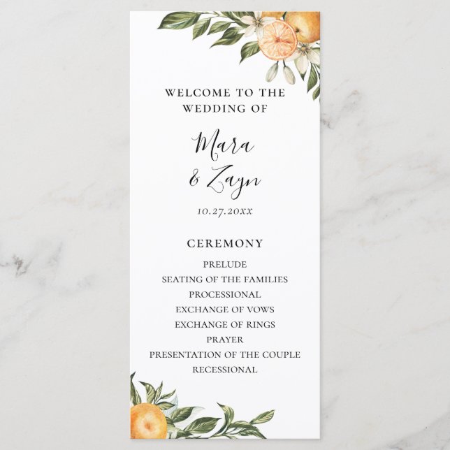 Programme Mariage botanique de citrons Orange Grove (Devant)