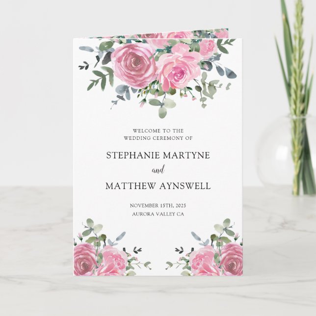 Programme Mariage botanique d'Eucalyptus rose poussiéreux (Devant)