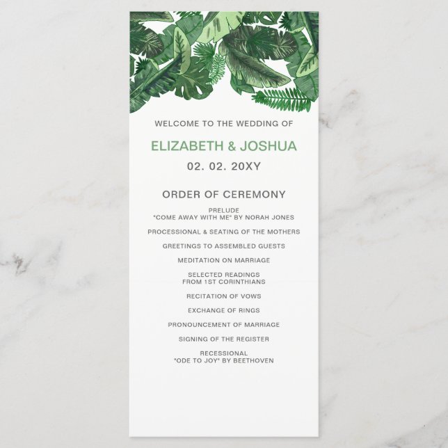 Programme mariage botanique tropical feuille (Devant)