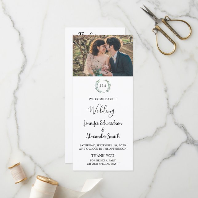 Programme Mariage campagnard photo feuille rustique aquarell (Devant/Arrière en situation)