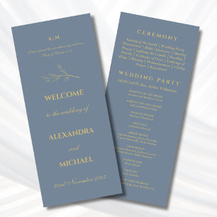 Programme Mariage Chrétien Minimaliste Botanique Bleu Poussi