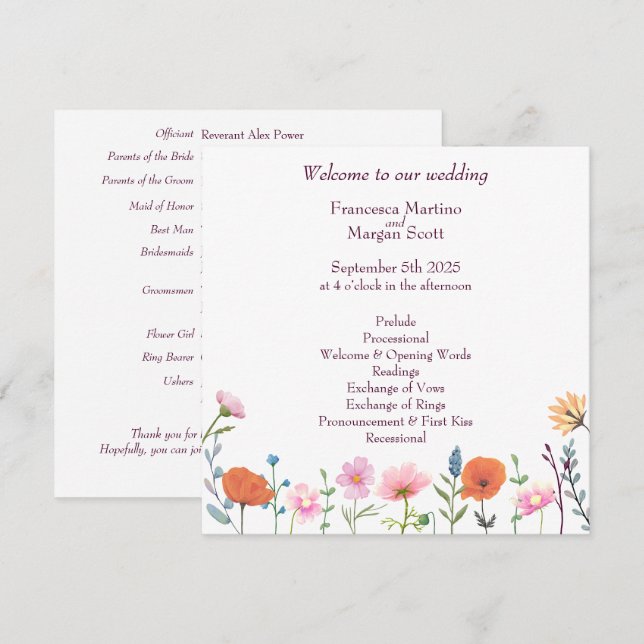 Programme Mariage classique couleur fleurie (Devant / Derrière)