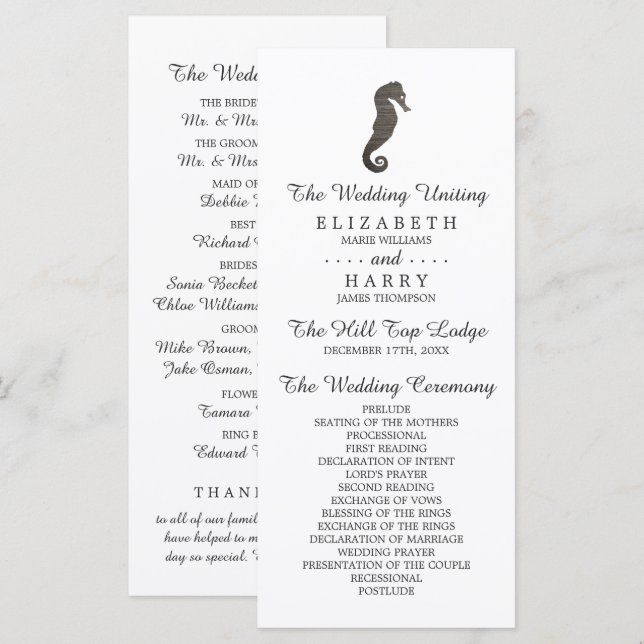 Programme Mariage Clay Seahorse Beach (Devant / Derrière)