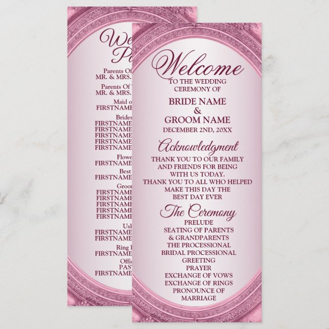Programme Mariage d'accueil Dusty Rose Blush rose Cadre mode (Devant / Derrière)