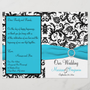 Programme Mariage damassé bleu, blanc et noir
