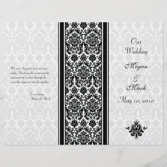 Programme Mariage damassé noir et blanc (Devant)