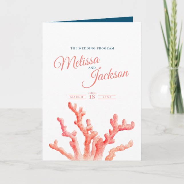 Programme Mariage d'aquarelle de corail (Devant)