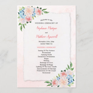 Programme Mariage d'aquarelle rose pâle Hydrangea