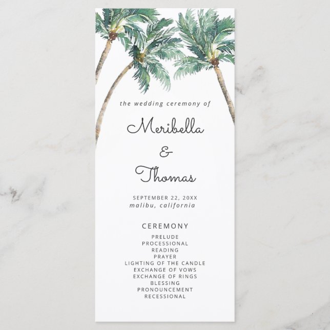 Programme Mariage d'aquarelle Tropical Palm Tree Beach (Devant)