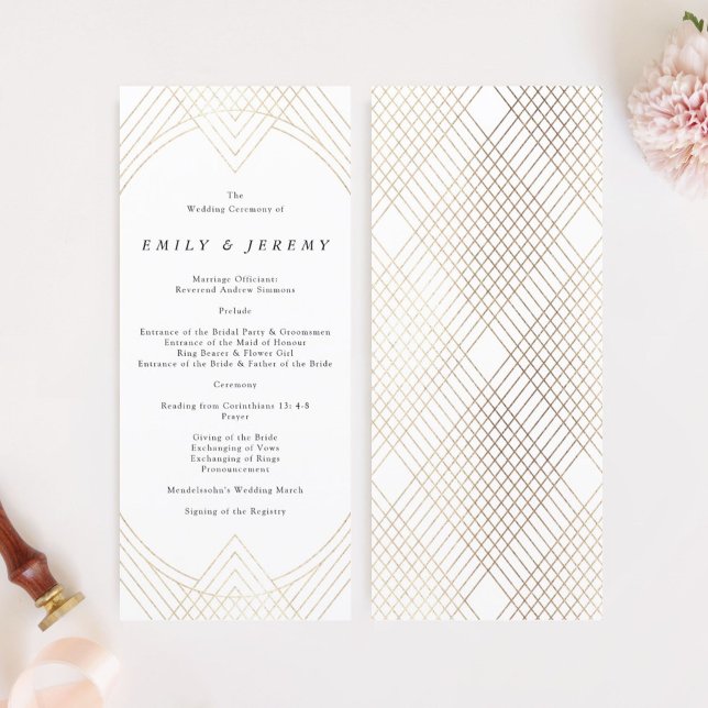 Programme Mariage d'Art Déco Géométrique Ovale Blanc Or (Créateur téléchargé)