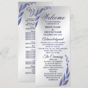 Programme Mariage de bienvenue Purple Bleu Floral Argent Mod
