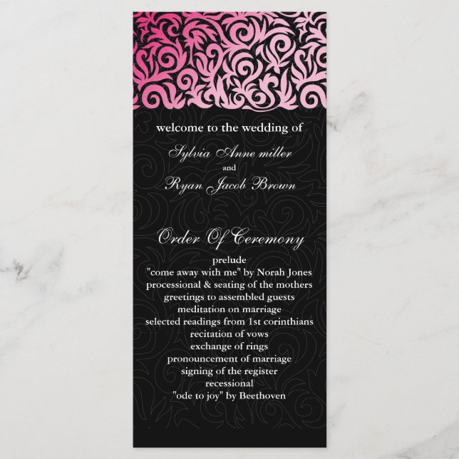Programme mariage de bordure rose et noir (Devant)