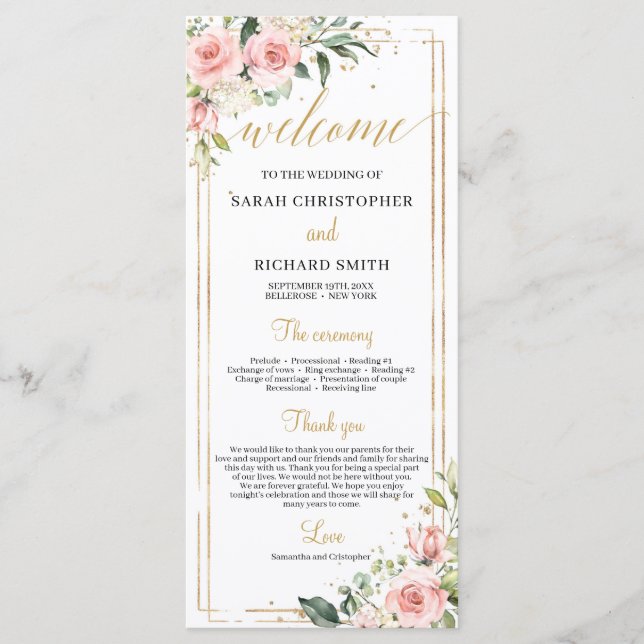 Programme Mariage de cadre géométrique rose rose or (Devant)