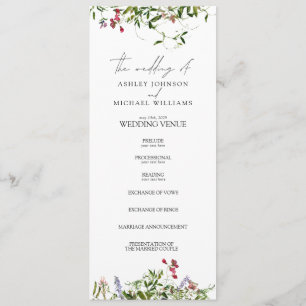 Programme Mariage de calligraphie Fleur sauvage moderne