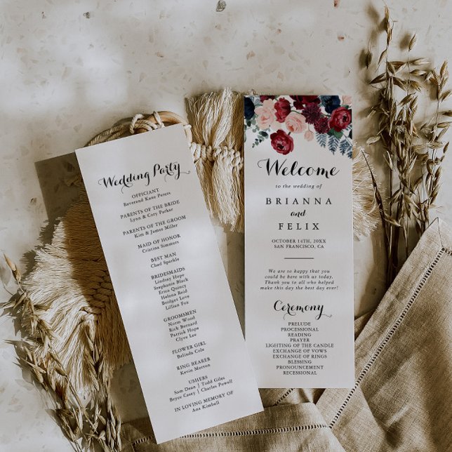 Programme Mariage de calligraphie florale de la marine borde (Créateur téléchargé)