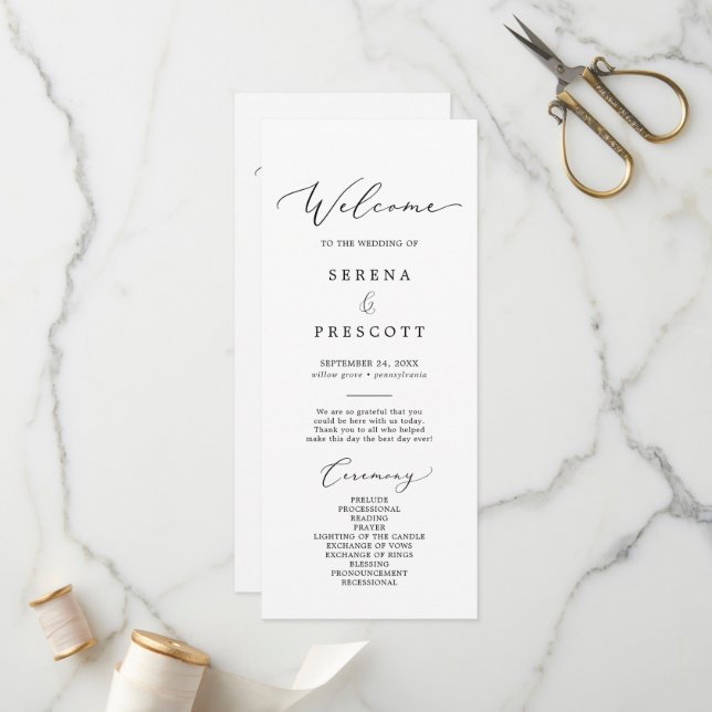 Programme Mariage de calligraphie noir délicat (Devant/Arrière en situation)