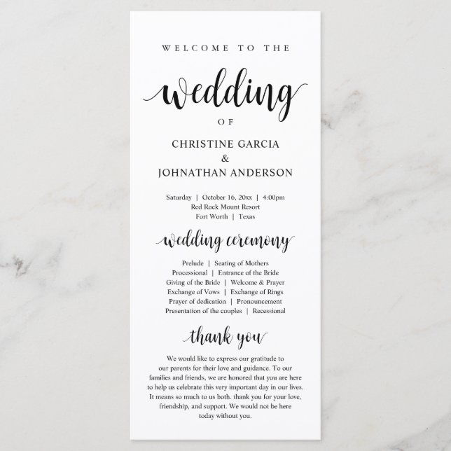 Programme Mariage de, Cérémonie Mariage moderne (Devant)