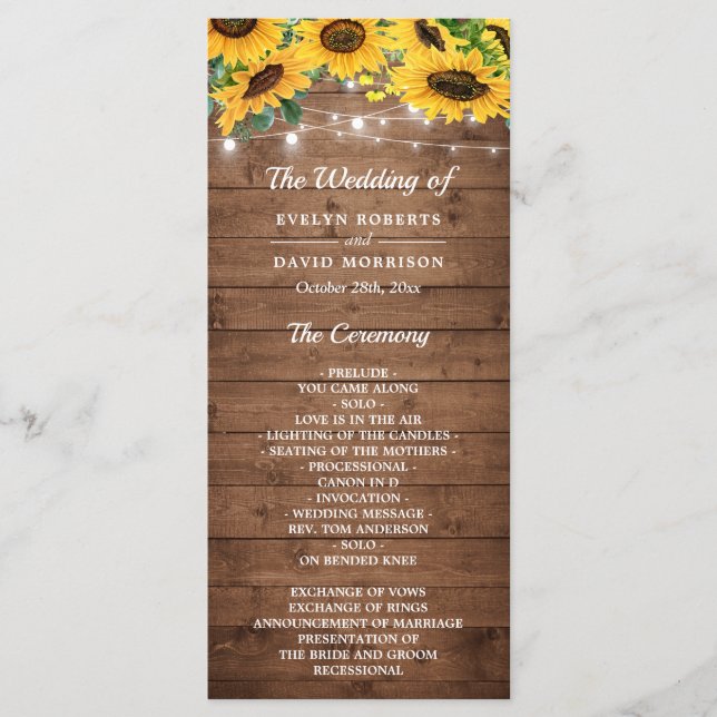 Programme Mariage de chaîne de tournesol rustique (Devant)