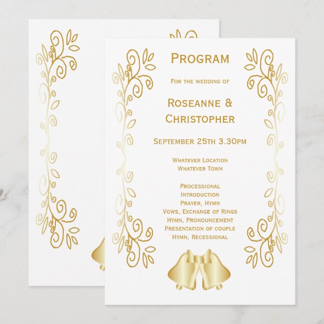 Programme Mariage de conception de cloches de couleur or (Devant / Derrière)