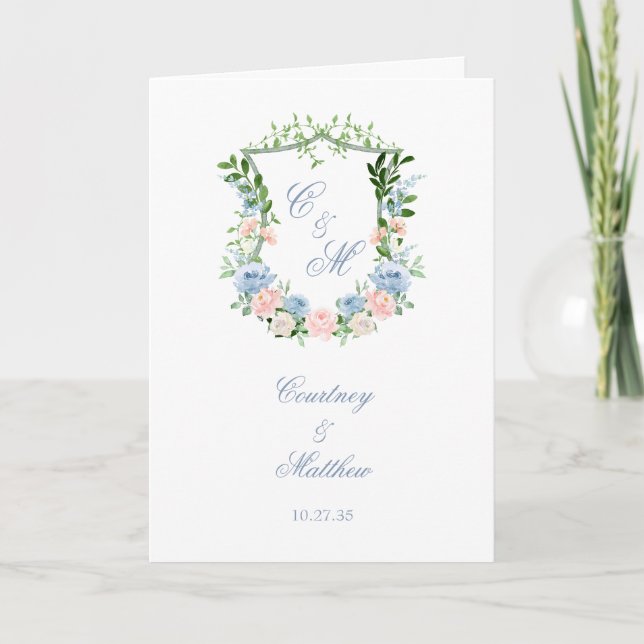 Programme Mariage de crête florale bleu poussiéreux (Devant)