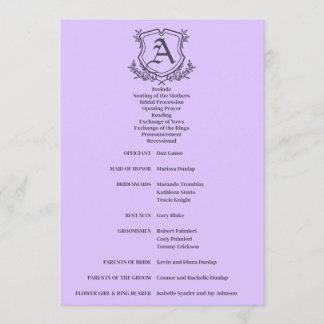 Programme Mariage de feuille de lavande et de monogramme flo