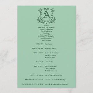 Programme Mariage de feuille de menthe rétro et de monogramm